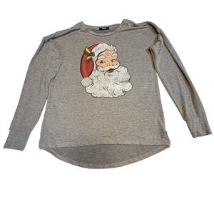 Modern Canvas Grey Santa Graphic Long Sleeve Tunic Shirt Women's Large Christmas